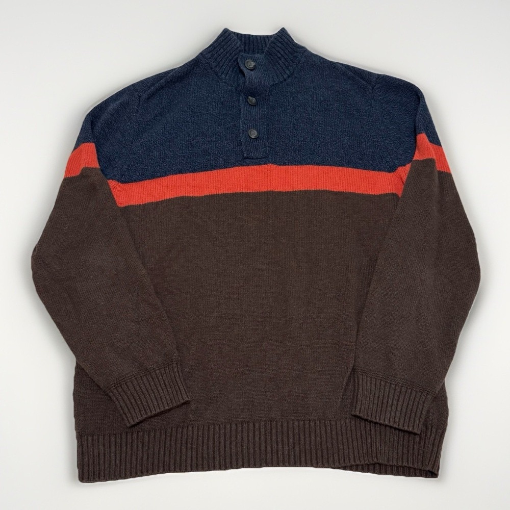 American Eagle Sweater Mens XXL Henley Seriously Soft Brown/Orange/Navy Mock EUC